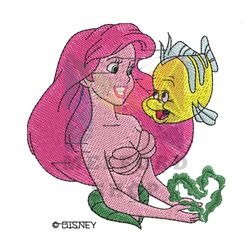 Princess Ariel And Flounder Embroidery