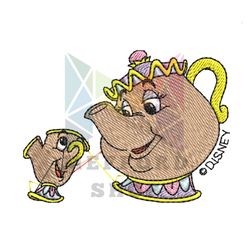 Disney Mrs. Pots and Chip Embroidery Png