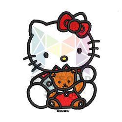 Hello Kitty with Small Bear Embroidery png