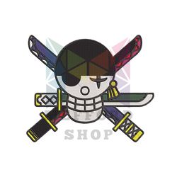 Zoro Skull Embroidery Design Pes File, One Piece Anime Embroidery Design, Machine Design Pes Swoosh Roronoa Png