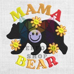 Mama Bear Flower Smile Icon Embroidery Design