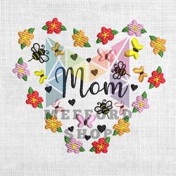 Mom Flowers Butterflies Bee Heart Embroidery Design
