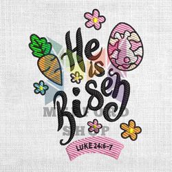 He Is Risen Luke 24 6 7 Christian Embroidery Design