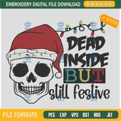 christmas dead inside but still festive embroidery design skull santa hat embroidery design