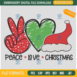 peace love christmas embroidery design hear santa hat embroidery design