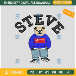steve teddy bear embroidery design machine file