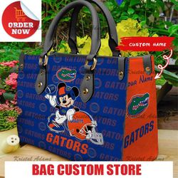 Florida Gators Mickey Women Leather Hand,Leather Bag, gift bag, Birthday gift, NFL Bag, NCAA bag, Gift Mom,Mothers day.j