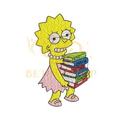 Lisa Simpson Books Embroidery Png