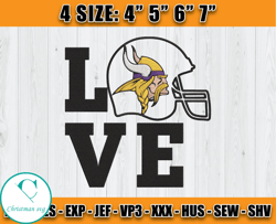 Love Minnesota Vikings Embroidery Design, Minnesota Vikings Embroidery, NFL Football Embroidery