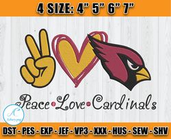Cardinals Embroidery, Peace Love Cardinals, NFL Machine Embroidery Digital, 4 sizes Machine Emb Files -14 - Asbury
