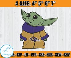 Ravens Embroidery, Baby Yoda Embroidery, NFL Machine Embroidery Digital, 4 sizes Machine Emb Files -02-Corum