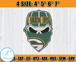Green Bay Packers Skull Embroidery, Skull Embroidery Design, Green Bay Packers Logo, NFL Team Embroidery Design, D11- Cl