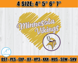 Minnesota Vikings Heart Embroidery, Minnesota Vikings Embroidery, NFL Team Embroidery, Embroidery Patterns