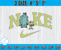 Wazowski nd Sulley Embroidery, Disney Nike Embroidery, Embroidery desing file