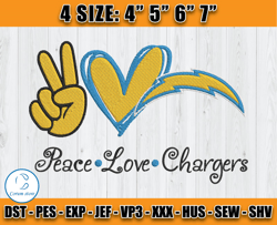 Peace Love Chargers Embroidery Design, Los Angeles Chargers Embroidery Design, NFL Sport Embroidery