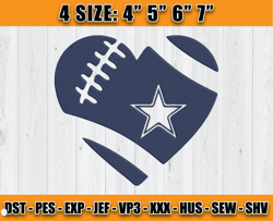 Dallas Cowboys Foot Ball Heart Embroidery, Heart Embroidery Design, NFL Embroidery, Machine Enbroidery