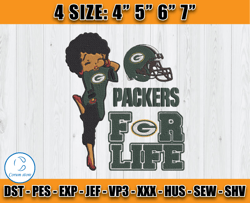 Packers For Life, Betty Boop Green Bay Packers Embroidery, Betty Boop Embroidery File, Football Embroidery