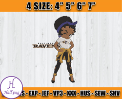 Ravens Embroidery, Betty Boop Embroidery, NFL Machine Embroidery Digital, 4 sizes Machine Emb Files -19 & Hall