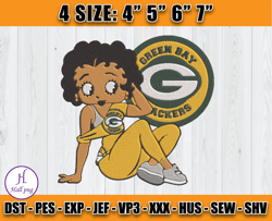Betty Boop Green Bay Packers Embroidery, Betty Boop Embroidery File, Packers NFL Embroidery Design, D8 - Hall