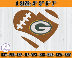 Green Bay Packers Heart Embroidery, Packers Embroidery, Heart Embroidery Design, NFL Team Embroidery Design, D21- Hall