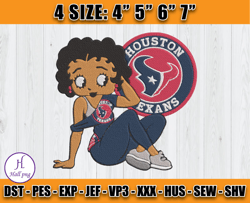 Betty Boop Houston Texans Embroidery, Betty Boop Embroidery, Texans logo Embroidery, Embroidery Design- Hall