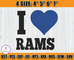 I Love Rams Embroidery File, Rams Logo Embroidery, Nfl Embroidery Patterns, Sport Embroidery