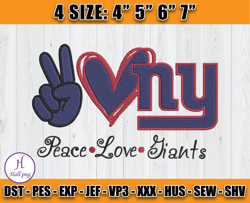 Peace Love Giants Embroidery File, New York Giants Embroidery, Football Embroidery Design, Embroidery Patterns