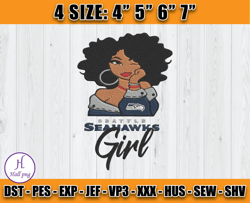 Seattle Seahawks Black Girl Embroidery, Black Girl Embroidery, NFL Seahawks Embroidery, Digital Download