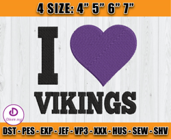I Love Vikings Embroidery File, Minnesota Vikings Logo Embroidery, Nfl Embroidery Patterns, Sport Embroidery