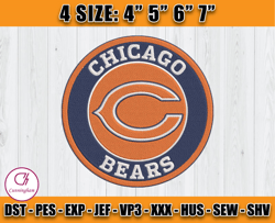 Chicago Bears Embroidery, NFL Chicago Bears Embroidery, NFL Machine Embroidery Digital, 4 sizes Machine Emb Files -01 Cu