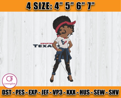 Betty Boop Houston Texans Embroidery, Betty Boop Embroidery, Houston Texans Logo, NFL Team Embroidery Design- Cunningham