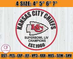 Superbowl LIV champions, Kansas City Chiefs EST 1960, Superbowl Embroidery, Kasas City Chiefs Embroidery, NFL Embroidery