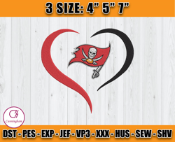 Tampa Bay Buccaneers Heart Embroidery, Buccaneers Embroidery, NFL Team Embroidery, Embroidery Patterns