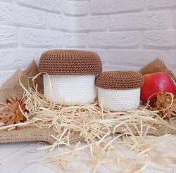 Autumn Delight - Handmade Crochet Mushroom Basket for Whimsical Home Decor, 2 pc