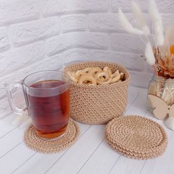 Crochet Basket and Placemat Set for Cozy and Stylish Table Styling, 5 pc