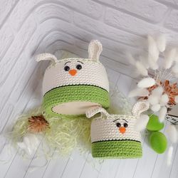 Cozy Easter Charm: Whimsical Handmade Crochet Rabbit Baskets, 2 pc