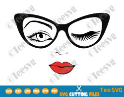 Woman face SVG Winking Girl in Glasses Girl Face Cut file Cricut Eyes Sunglasses Winking Eyelash Wink Lashes Eye PNG