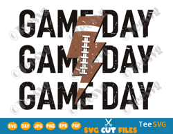 game day svg football, game day football png, lightning bolt, distressed football svg, stacked football cricut cut file