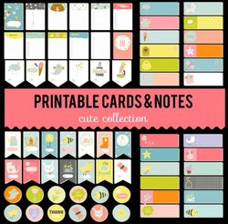 Cute Printable 68 Cards, Notes, Stickers, Labels, Tags, Templates, Scrapbooking