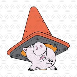 Disney Character Toy Story Cartoon Hamm Pig Under The Traffic Cone Vector SVG