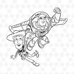 Disney Cartoon Toy Story Character Buzz Lightyear Flying With Woody Vector SVG
