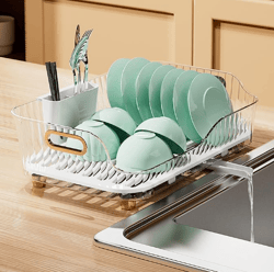 "Efficient Kitchen Counter Organization: UIFER Dish Drying Rack with Drainboard, Utensil Holder, and Easy Cleaning"