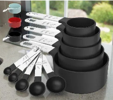 "Stackable Measuring Cups & Spoons Set with Stainless Steel Handles - Convenient Nesting Design for Cooking & Baking (Bl
