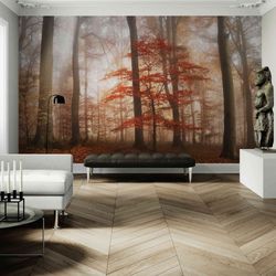 Adhesive Removable Wallpaper Mural - Red Trees