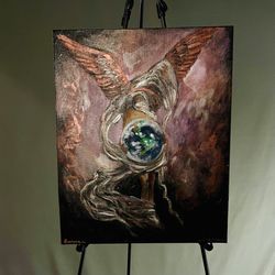 COVID-19 Pandemic Inspired Artwork Saving the Planet Earth, acrylic painting