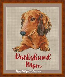 Red dachshund mom cross stitch pdf pattern