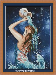 Aquarius zodiac woman cross stitch pdf pattern