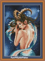 Capricorn zodiac woman portrait cross stitch pdf pattern