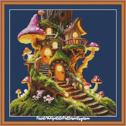Mushrooms fairy tale house cross stitch pdf pattern