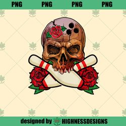 Retro Bowling Pins Skull Rose Skeleton Head B Highness Design PNG Download
